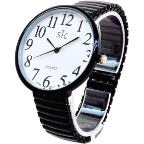 STC Black Super Large Face Stretch Band Easy to Read Watch