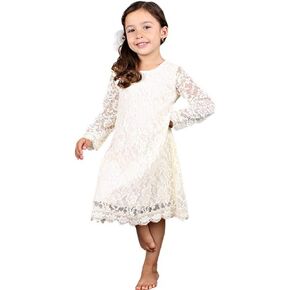 Bow Dream Short Lace Flower Girl Dress with Illusion Sleeves