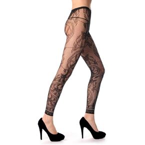 Abberrki Women High Waist Fishnet Footless Leggings Flower Pattern Footless Tights