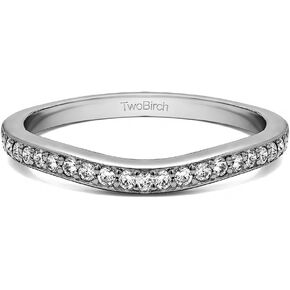 TwoBirch 0.42 Carat Cubic Zirconia Dainty Curved Contour Round Shared Prong Tracer Band in Sterling Silver