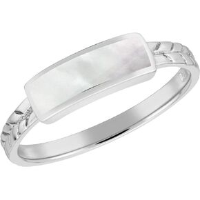 Aeravida Exotic Nature Rectangular Bar White Mother of Pearl Shell .925 Sterling Silver Leaf Band Ring | Classic Wedding Rings For Women | Vintage Comfort Fit Silver Rings for Women | Gift for Women | Sterling Silver Rings Sizes