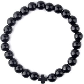 St John the Baptist Orthodox Brotherhood Christian Prayer Beads Bracelet – Black Stone Beads & Cross – Multiple Sizes!