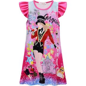 Music Singer Princess Dress Cartoon Short Sleeve Casual Dresses Fashion Singer Fans Costume for Kids Girls Toddler in Kuwait