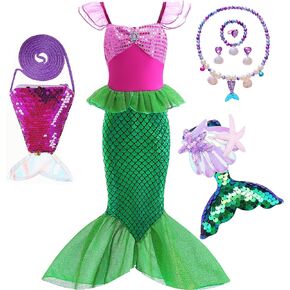 Little Mermaid Costume Ariel Dress for Grils Birthday Party Halloween Cosplay Costumes 3-10Years