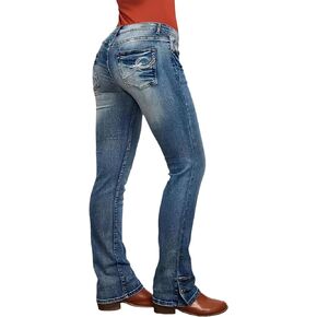 Women's 90s Vintage Stretch Bootcut Jeans Low Rise Button Hem Flare Straight Leg Denim Pants in Kuwait