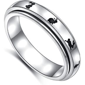 DAOCHONG S925 Sterling Silver Spinner Fidget Anxiety Worry Relieving Boredom ADHD Autism Band Rings for Women