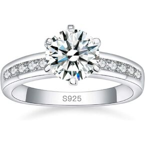 925 Sterling Silver Engagement Ring 2.5 Carat 5A Cubic Zirconia Round Cut Solitaire Wedding Ring for Women Size 5-9