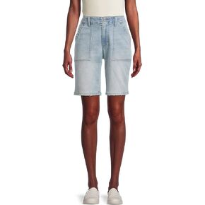 Time & Tru Women's Relaxed Fit High-Rise Denim Bermuda Shorts