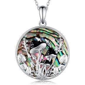 SVODEA Mushroom Necklace for Women,925 Sterling Silver Created Abalone Shell Magical Mushroom Pendant Necklaces,Anniversary Birthday Gifts for Girlfriend Teen Girls Mom,18''-20''