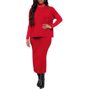 VERWIN طقم سترة نسائي مكون من قطعتين ورقبة سلحفاة وأكمام طويلة بلوفر ضيق مع تنورة بدلة قصيرة وملابس فستان in Kuwait