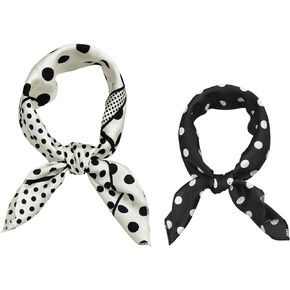 Allegra K 2Pcs 50cm 1950s Polka Dots Square Scarf Head Neck Scarves 50 * 50cm/19.69 * 19.69"(L*W) White&Black