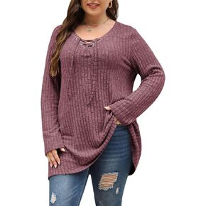 Nemidor Womens Plus Size Drawstring V Neck Long Sweater Solid Long Sleeve Tunic Top NEM525