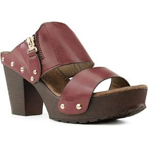 RF ROOM OF FASHION Women's Slip On Chunky Heel Peep Toe Mule Sandals