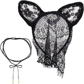 Bunny Ears Headband Black Lace Mask Rabbit Hair Hoops Women Sexy Cute Cat Animal Headpiece Hairband Hair Bands Masquerade Halloween Christmas Easter Birthday Cosplay Dress Up Party Hair Accessories