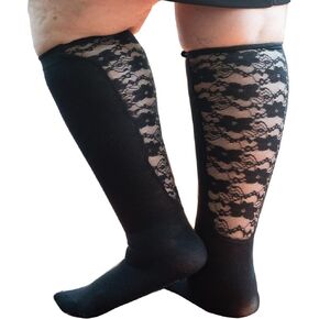 Xpandasox Women's Plus Size/Wide Calf Cotton Blend Solid/Lace Knee High Socks