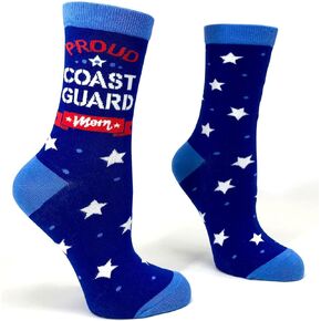 Fabdaz Proud Coast Guard Mom Women's Patriotic Novelty Socks, Blue with Stars - 1 Pair, 1 Size Fits Most