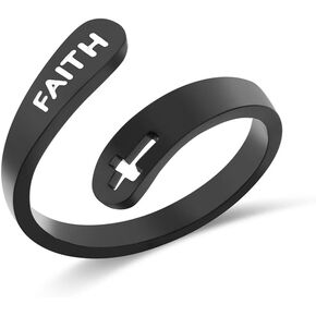 Faith Ring cross Jewelry Open Statement Rings For Women Girls Men Adjustable Stainless Steel