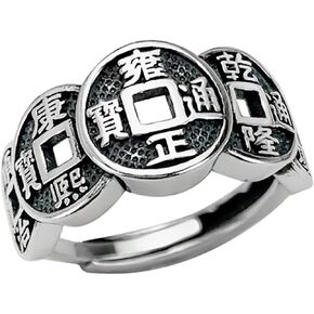 925 Sterling Silver 13mm Wide Band Ring Feng Shui Wealth Rich Open Adjustable Rings for Women Girls