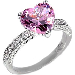 Fashion Red Purple Heart Cubic Zirconia Promise Rings Crystal Love Heart Wedding Cocktail Statement Eternity Ring Luxury Jewelry for Women Girl Black Gold Plated