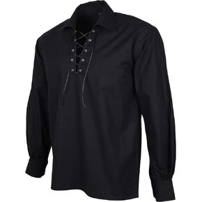 DSS Kilt- قمصان رجالي من Jacobite Ghllie Kilt زي قرصان عصر النهضة القرون الوسطى بأكمام طويلة وأربطة قميص هينلي in Kuwait