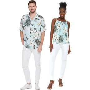 Matchable Couple Hawaiian Luau Shirt or Spaghetti Strap Top in Wispy Cereus Light Blue