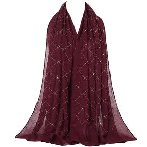JUMISEE Women Shiny Rhinestone Long Scarf Shawl Elegant Muslim Hijab Head Wrap Scarves for Ladies