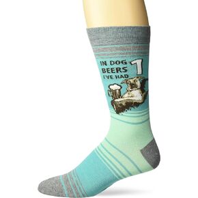 K. Bell Socks Men's Play On Words Novelty Crew Socks, Turquoise (Dog Beers), Shoe Size: 6-12