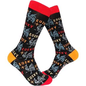 Crazy Dog T-Shirts Cocky Socks Funny Rooster Chicken Confident Footwear (Black) - Mens (7-12)