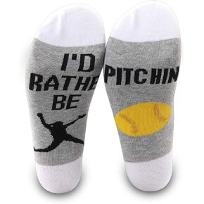 PXTIDY 2 Pairs Softball Socks Softball Gifts For Pitcher I'd Rather Be Pitching Sport Socks Gift for Softball Players