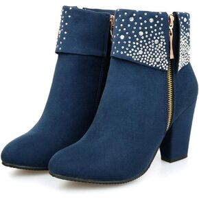 Fashionable water drill frosted thick heel short boots