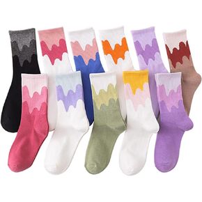 Colorblocked Crew Socks Gradient Wave Quartz Socks Novelty Dress Socks for Women, Men, 11 Pack