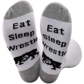 JXGZSO Wrestling Lover Gift For Women Men Eat Sleep Wrestle Socks Funny Gift for Wrestler Wrestling Coach (White-wrestle)