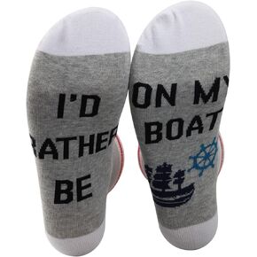 PXTIDY 2 Pairs Funny Sailing Socks Boating Captain Gifts I'd Rather Be On My Boat Novelty Boat Captain Socks Boat Owners