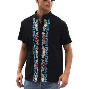 Mexican Shirts for Men Authentic Guayabera Embroidered Dress Up Fiesta Traditional Style Cinco De Mayo Button Up Shirt