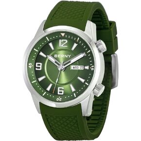 BERNY Dive Watch for Men Automatic Mechanical Wristwatch with Screw-Down Crown 20ATM Waterproof HV600 Hardness Sapphire Glass Silicone Band Super Luminous Mens Watches