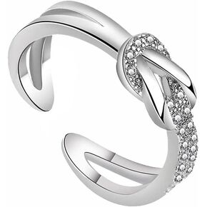 Q&D&S to My Best Friend Knot Ring S925 Sterling Silver Ring Adjustable Friendship Ring with Card