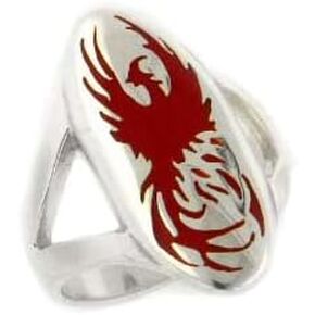 Mythical Red Firebird Phoenix Rising from The Ashes Sterling Silver Ring(Sizes 4,5,6,7,8,9,10,11,12,13,14,15)