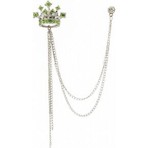 an KINGPiiN Lapel Pin for Men Crowned Stone with Hanging Chain Brooch Costume Pin Suit Stud, Shirt Studs Men's Accessories Collar Pin (Silver Green)