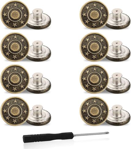 Amaxiu Jeans Buttons Replacement, 8PCS Instant No Sew Buttons for Pants Removable Metal Pant Buttons Tightener Adjustable Button Replacement Kit with Threads Rivets and Screwdriver (20mm) in Kuwait
