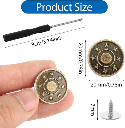 Amaxiu Jeans Buttons Replacement, 8PCS Instant No Sew Buttons for Pants Removable Metal Pant Buttons Tightener Adjustable Button Replacement Kit with Threads Rivets and Screwdriver (20mm) in Kuwait