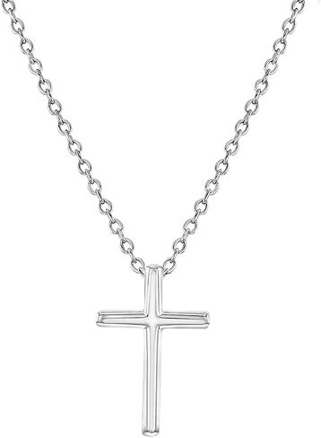 925 Sterling Silver 16" Unisex Cross Pendant Chain Necklace for Kids - Dainty Religious Necklace for Children & Teens with Unique Classic Cross for Boys & Girls - Small Petite Polish Cross Pendant in Saudi Arabia