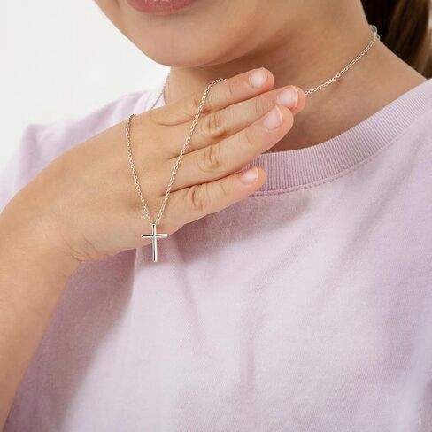 925 Sterling Silver 16" Unisex Cross Pendant Chain Necklace for Kids - Dainty Religious Necklace for Children & Teens with Unique Classic Cross for Boys & Girls - Small Petite Polish Cross Pendant in Saudi Arabia