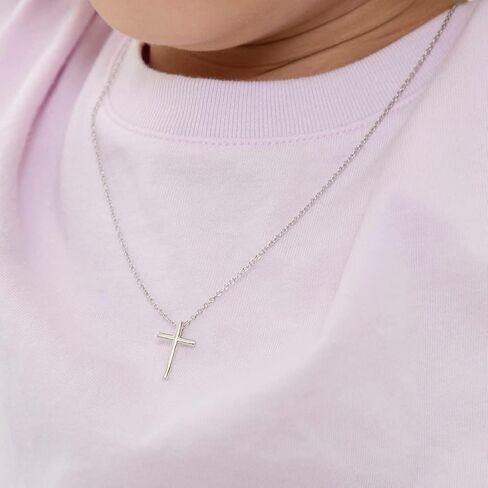 925 Sterling Silver 16" Unisex Cross Pendant Chain Necklace for Kids - Dainty Religious Necklace for Children & Teens with Unique Classic Cross for Boys & Girls - Small Petite Polish Cross Pendant in Saudi Arabia