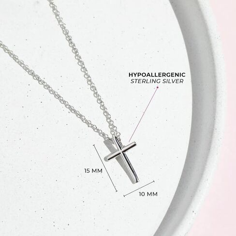 925 Sterling Silver 16" Unisex Cross Pendant Chain Necklace for Kids - Dainty Religious Necklace for Children & Teens with Unique Classic Cross for Boys & Girls - Small Petite Polish Cross Pendant in Saudi Arabia