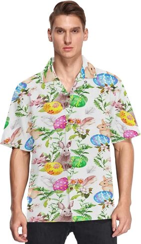 Hawaiian Shirt for Men Short Sleeve Easter Bunny Eggs Rabbit Beach Casual Button Down Aloha Shirt in Saudi Arabia