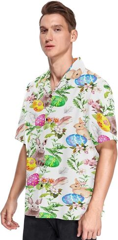 Hawaiian Shirt for Men Short Sleeve Easter Bunny Eggs Rabbit Beach Casual Button Down Aloha Shirt in Saudi Arabia