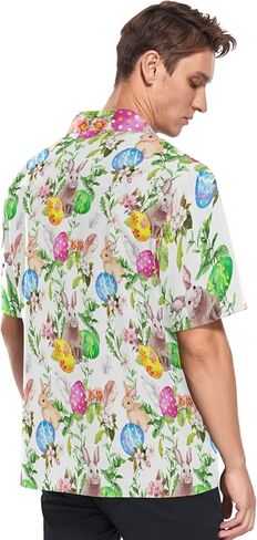 Hawaiian Shirt for Men Short Sleeve Easter Bunny Eggs Rabbit Beach Casual Button Down Aloha Shirt in Saudi Arabia
