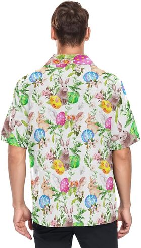 Hawaiian Shirt for Men Short Sleeve Easter Bunny Eggs Rabbit Beach Casual Button Down Aloha Shirt in Saudi Arabia