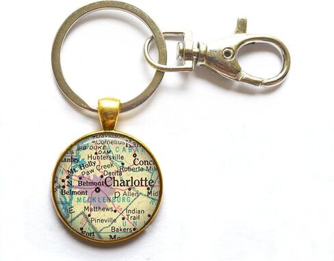 سلسلة مفاتيح ساحرة شارلوت، خريطة كارولينا الشمالية حلقة مفاتيح، خريطة شارلوت NC سلسلة مفاتيح خريطة شارلوت حلقة مفاتيح، A0036 in Kuwait