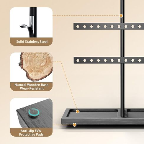 bussdis Jewelry Holder Stand Organizer: 3-tier Tree for Necklaces Earrings Rings Bracelets - Natural Wood Tray - Jewelry Hanger for Dispaly Decor and Storage - Black in Kuwait